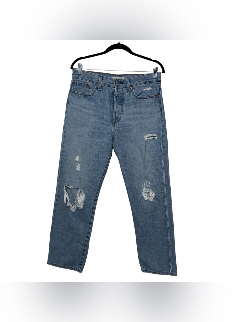 Levi's Women's Wedgie Straight-Leg Distressed Blue Jeans